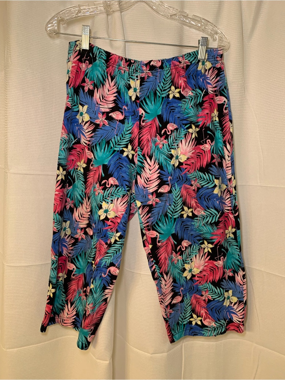 Secret Treasures Black Tropical Print Leggings with Pink, Blue, Teal, Yellow